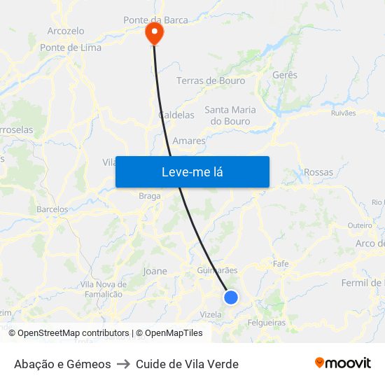 Abação e Gémeos to Cuide de Vila Verde map