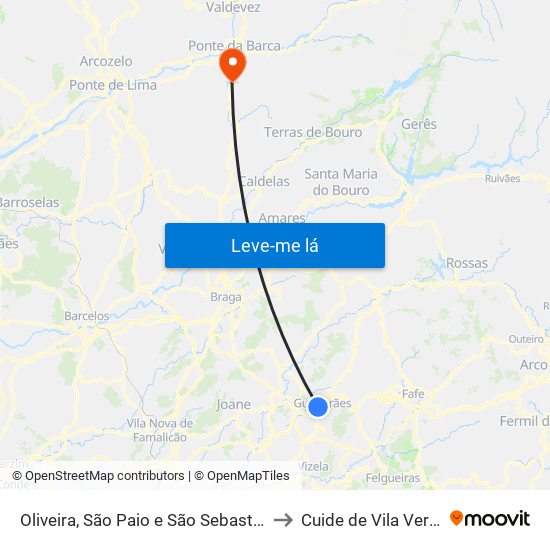 Oliveira, São Paio e São Sebastião to Cuide de Vila Verde map