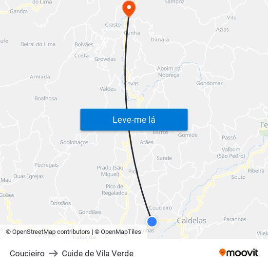Coucieiro to Cuide de Vila Verde map