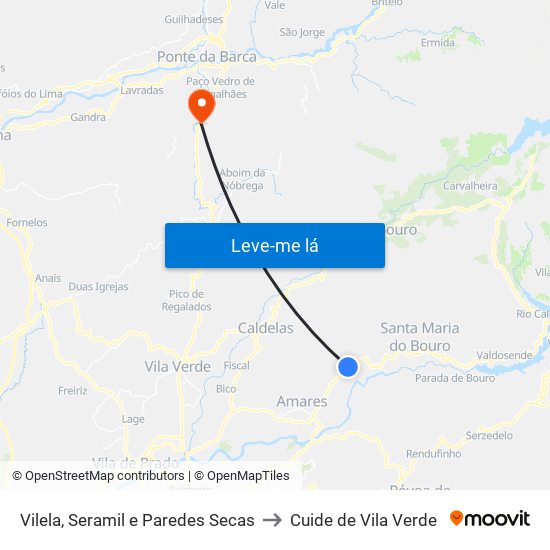 Vilela, Seramil e Paredes Secas to Cuide de Vila Verde map