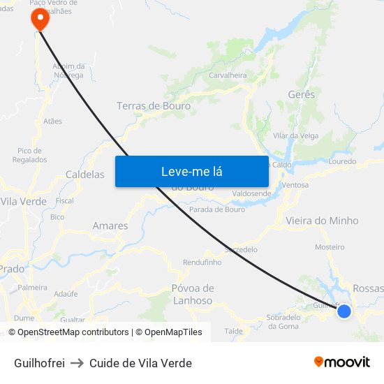 Guilhofrei to Cuide de Vila Verde map