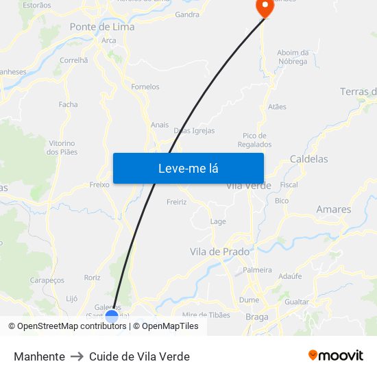 Manhente to Cuide de Vila Verde map