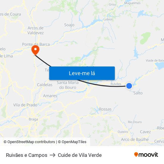 Ruivães e Campos to Cuide de Vila Verde map