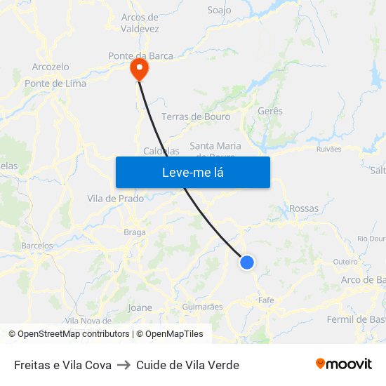 Freitas e Vila Cova to Cuide de Vila Verde map