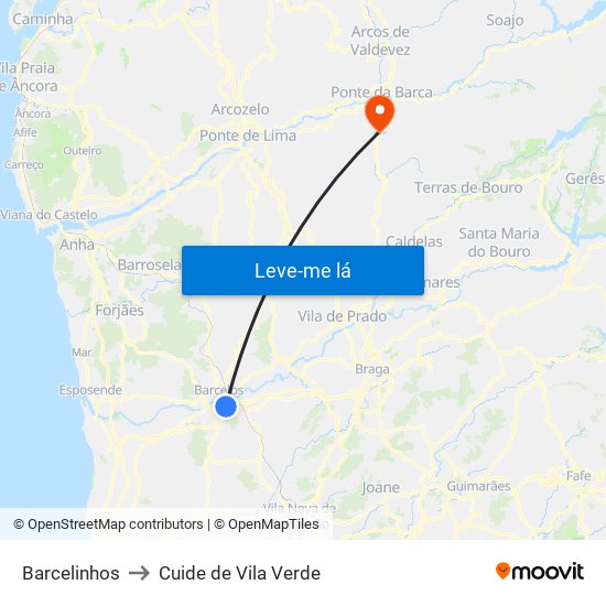 Barcelinhos to Cuide de Vila Verde map