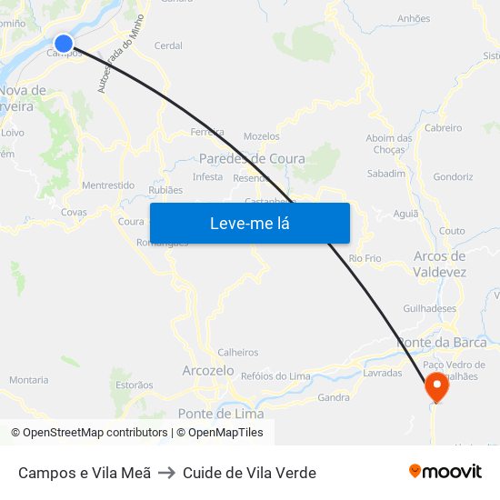 Campos e Vila Meã to Cuide de Vila Verde map