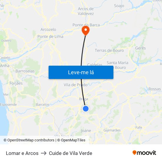 Lomar e Arcos to Cuide de Vila Verde map