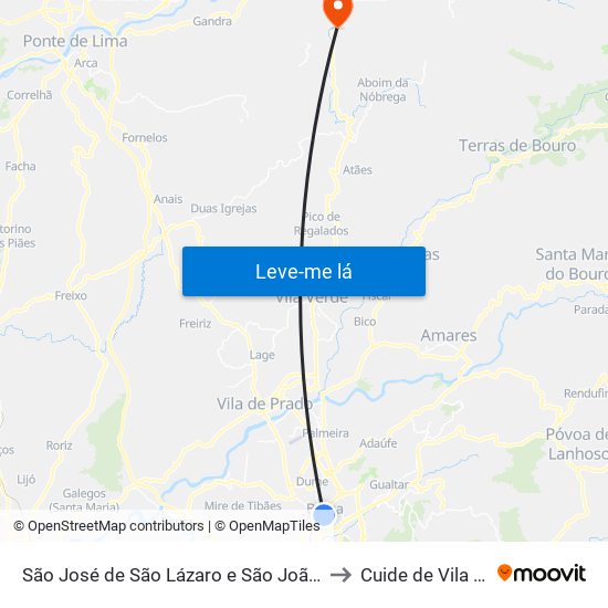 São José de São Lázaro e São João do Souto to Cuide de Vila Verde map