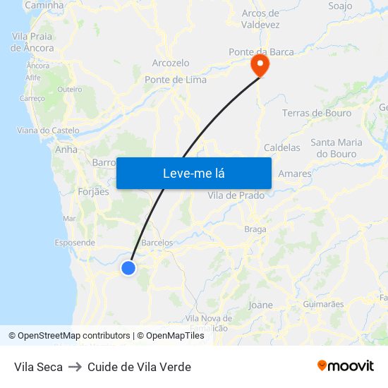 Vila Seca to Cuide de Vila Verde map