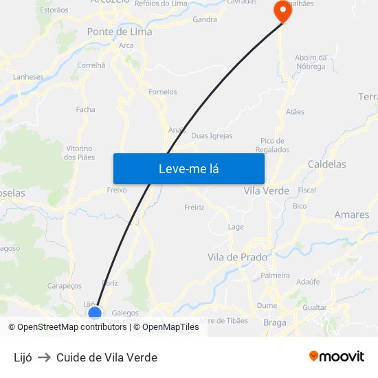 Lijó to Cuide de Vila Verde map