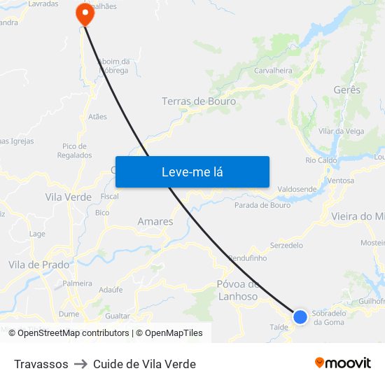 Travassos to Cuide de Vila Verde map