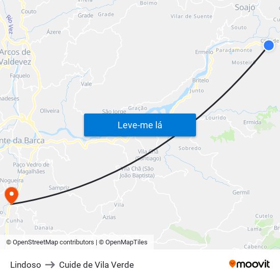 Lindoso to Cuide de Vila Verde map