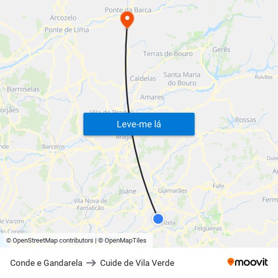Conde e Gandarela to Cuide de Vila Verde map