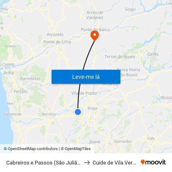 Cabreiros e Passos (São Julião) to Cuide de Vila Verde map