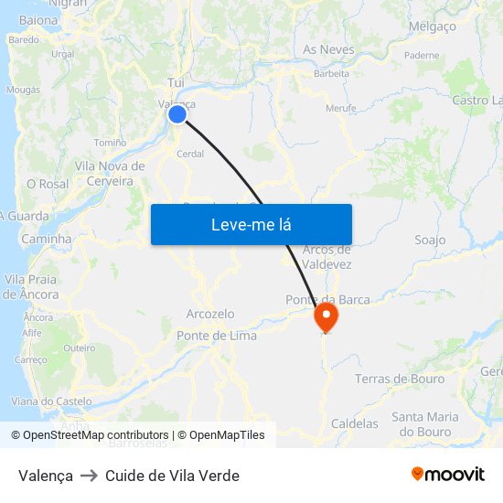 Valença to Cuide de Vila Verde map