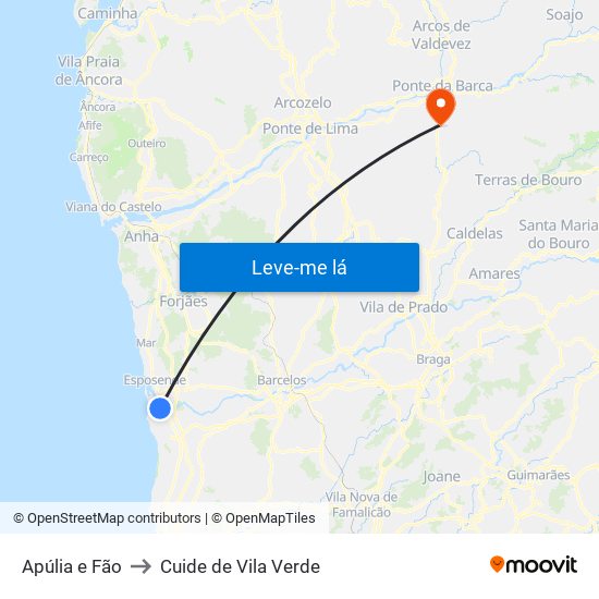 Apúlia e Fão to Cuide de Vila Verde map