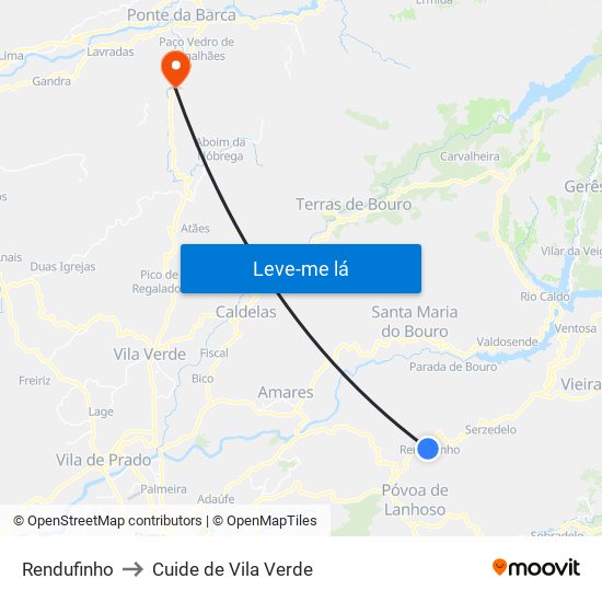 Rendufinho to Cuide de Vila Verde map