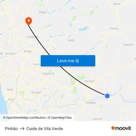 Pinhão to Cuide de Vila Verde map