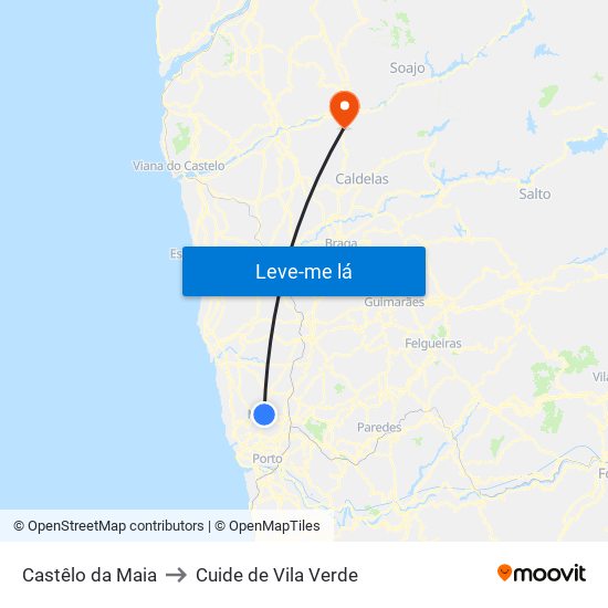 Castêlo da Maia to Cuide de Vila Verde map