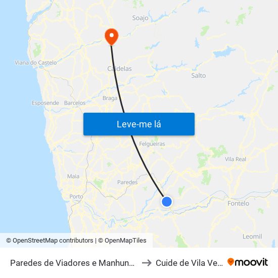 Paredes de Viadores e Manhuncelos to Cuide de Vila Verde map