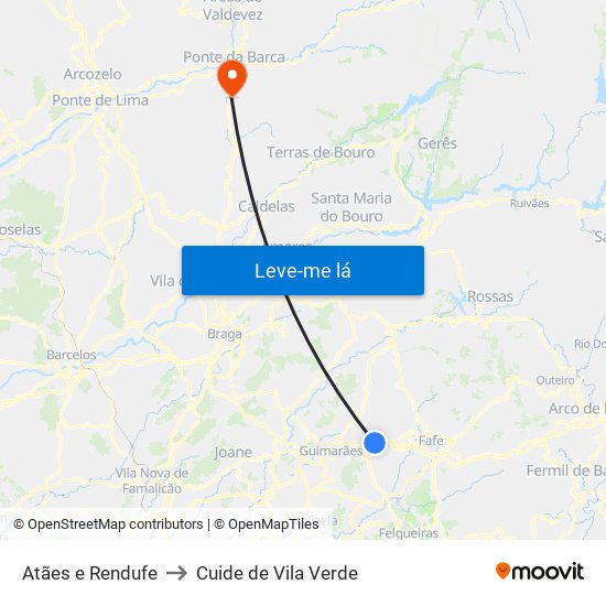 Atães e Rendufe to Cuide de Vila Verde map