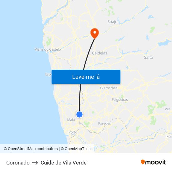 Coronado to Cuide de Vila Verde map