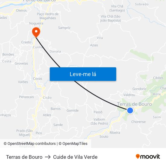 Terras de Bouro to Cuide de Vila Verde map