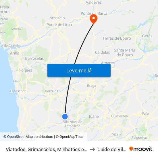 Viatodos, Grimancelos, Minhotães e Monte de Fralães to Cuide de Vila Verde map