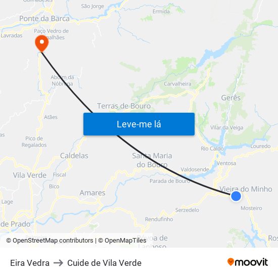 Eira Vedra to Cuide de Vila Verde map