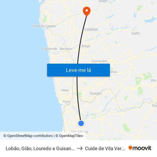 Lobão, Gião, Louredo e Guisande to Cuide de Vila Verde map