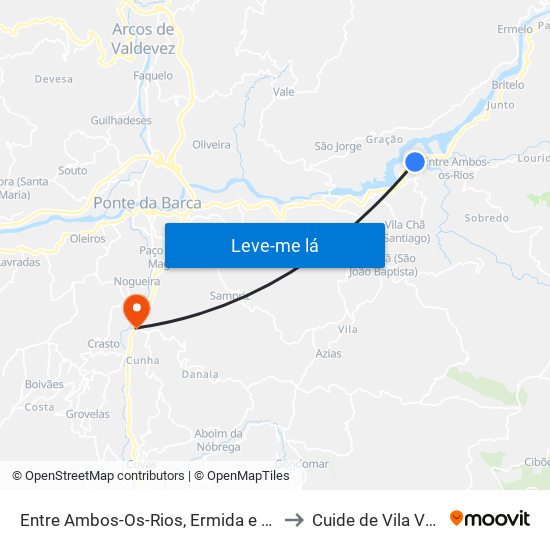 Entre Ambos-Os-Rios, Ermida e Germil to Cuide de Vila Verde map