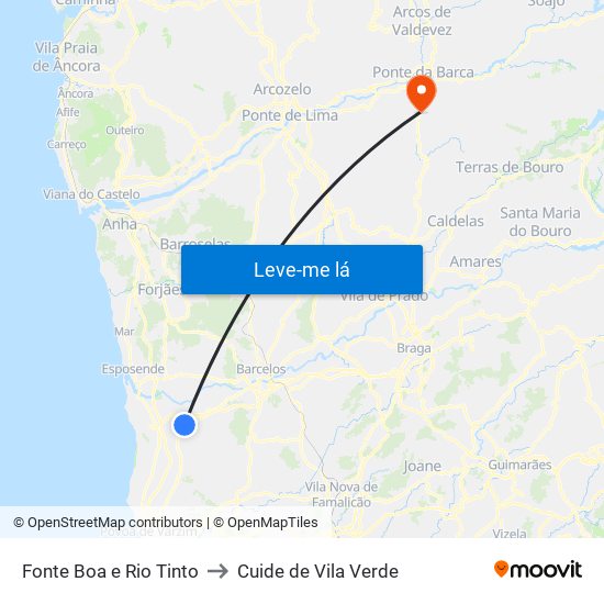 Fonte Boa e Rio Tinto to Cuide de Vila Verde map