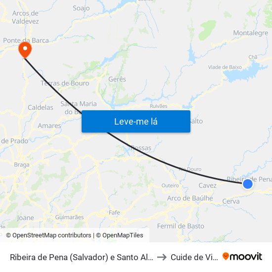 Ribeira de Pena (Salvador) e Santo Aleixo de Além-Tâmega to Cuide de Vila Verde map