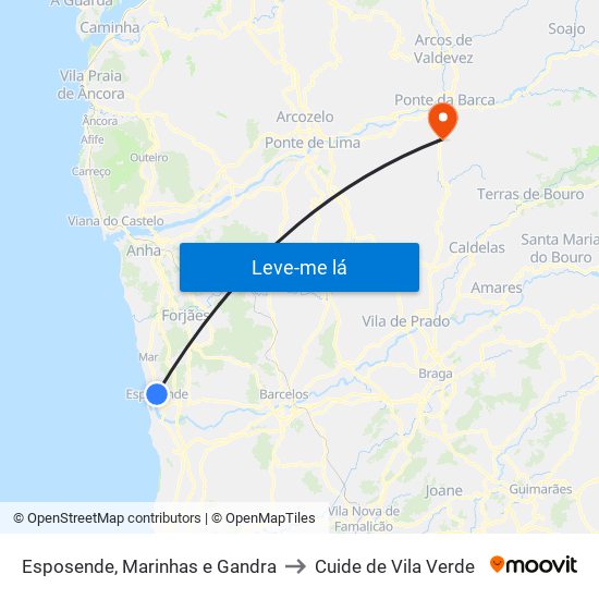 Esposende, Marinhas e Gandra to Cuide de Vila Verde map