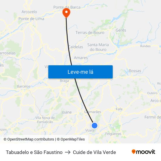 Tabuadelo e São Faustino to Cuide de Vila Verde map