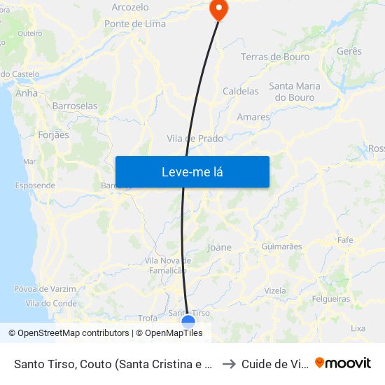 Santo Tirso, Couto (Santa Cristina e São Miguel) e Burgães to Cuide de Vila Verde map