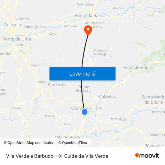 Vila Verde e Barbudo to Cuide de Vila Verde map