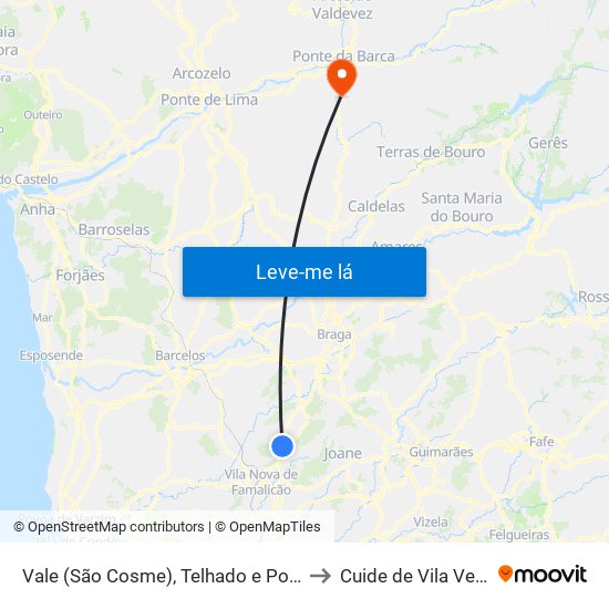 Vale (São Cosme), Telhado e Portela to Cuide de Vila Verde map