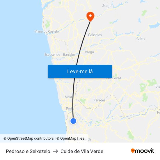 Pedroso e Seixezelo to Cuide de Vila Verde map