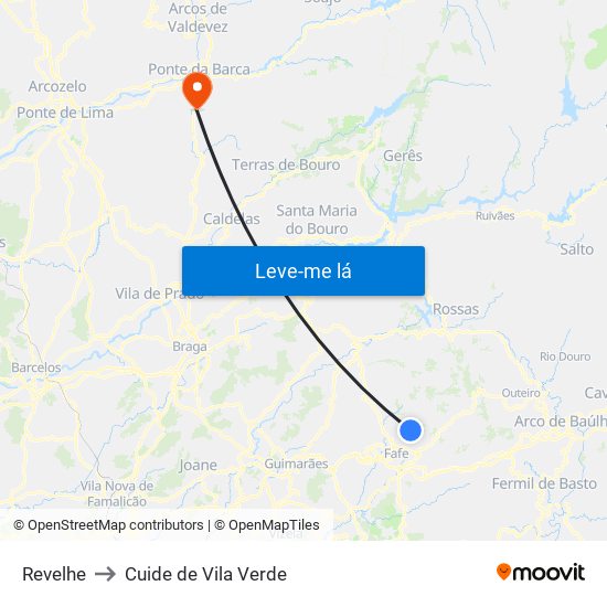 Revelhe to Cuide de Vila Verde map