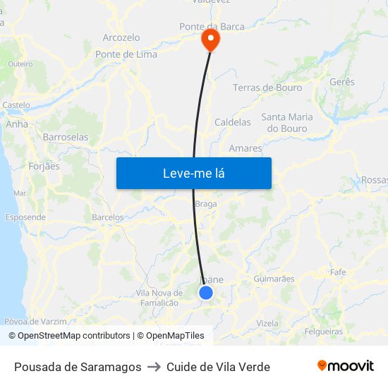Pousada de Saramagos to Cuide de Vila Verde map