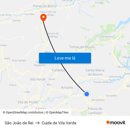 São João de Rei to Cuide de Vila Verde map