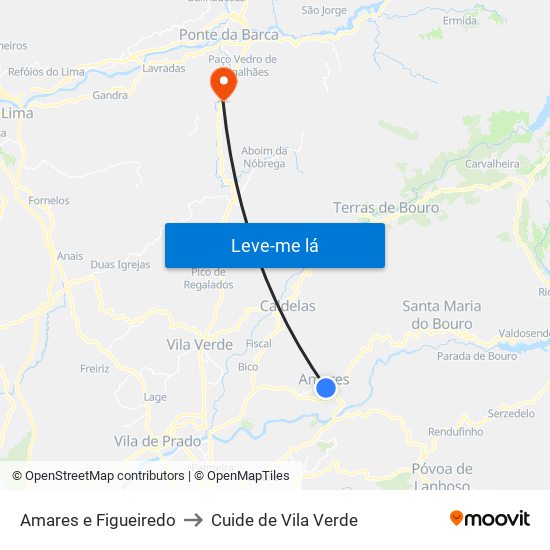 Amares e Figueiredo to Cuide de Vila Verde map