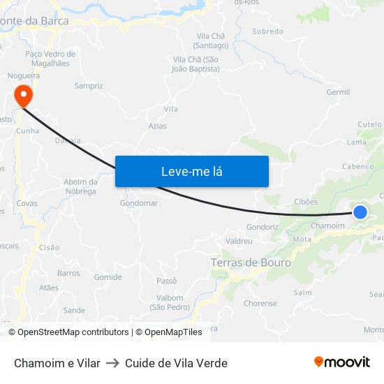 Chamoim e Vilar to Cuide de Vila Verde map