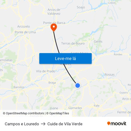 Campos e Louredo to Cuide de Vila Verde map