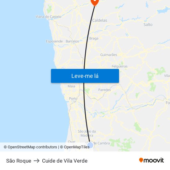 São Roque to Cuide de Vila Verde map