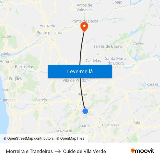 Morreira e Trandeiras to Cuide de Vila Verde map