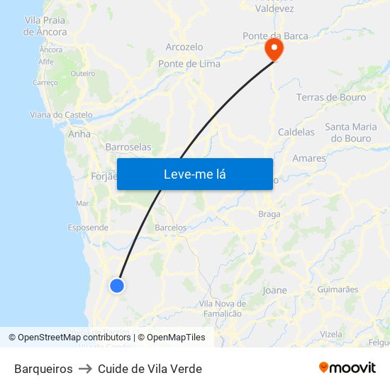 Barqueiros to Cuide de Vila Verde map