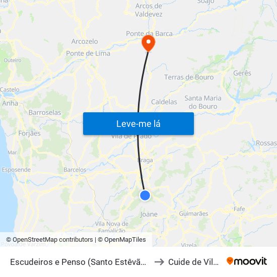 Escudeiros e Penso (Santo Estêvão e São Vicente) to Cuide de Vila Verde map