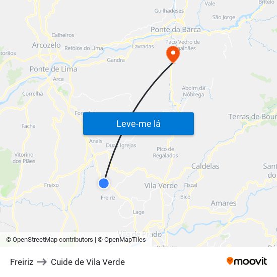 Freiriz to Cuide de Vila Verde map